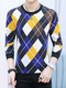 Colorful Plus Size Slim Contrast Grid Round Neck Men Shirt for Casual
