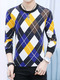 Colorful Plus Size Slim Contrast Grid Round Neck Men Shirt for Casual
