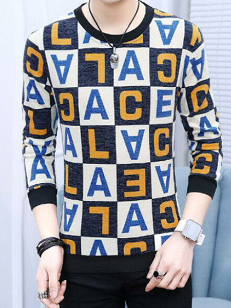 Colorful Plus Size Slim Contrast Printed Round Neck Men Shirt for Casual