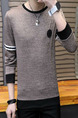 Brown and Black Plus Size Slim Round Neck Contrast Stripe Men Shirt for Casual
