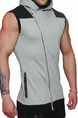 Grey and Black Plus Size Slim Hooded Zipper Pocket Men Vest for Casual