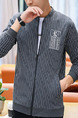 Grey and White Plus Size Slim Stand Collar Vertical Stripe Zipper Long Sleeve Men Jacket for Casual
