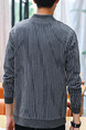 Grey and White Plus Size Slim Stand Collar Vertical Stripe Zipper Long Sleeve Men Jacket for Casual