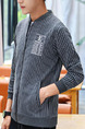 Grey and White Plus Size Slim Stand Collar Vertical Stripe Zipper Long Sleeve Men Jacket for Casual