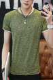 Green Plus Size Slim Round Neck Contrast Linking Men Shirt for Casual
