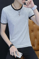 Grey Plus Size Slim Round Neck Contrast Linking Men Shirt for Casual