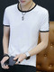 White Plus Size Slim Round Neck Contrast Linking Men Shirt for Casual

