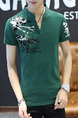Green Black and White Plus Size Slim V Neck Located Printing Men Shirt for Casual
