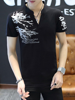 Black and White Plus Size Slim V Neck Located Printing Men Shirt for Casual