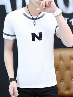 White Plus Size Slim Contrast Linking Letter Printed Men Shirt for Casual