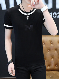Black Plus Size Slim Contrast Linking Letter Printed Men Shirt for Casual