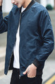Blue Plus Size Slim Stand Collar Pockets Letter Printed Back Long Sleeve Men Jacket for Casual