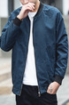 Blue Plus Size Slim Stand Collar Pockets Letter Printed Back Long Sleeve Men Jacket for Casual