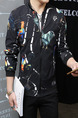 Black Colorful Plus Size Slim Printed Stand Collar Pockets Long Sleeve Men Jacket for Casual
