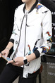 White Colorful Plus Size Slim Printed Stand Collar Pockets Long Sleeve Men Jacket for Casual