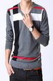 Grey Colorful Plus Size Knitted Stripe Slim Contrast Linking V Neck Long Sleeve Men Sweater for Casual