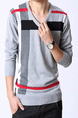 Grey Colorful Plus Size Knitted Stripe Slim Contrast Linking V Neck Long Sleeve Men Sweater for Casual