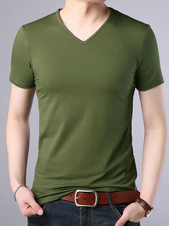 Green Plus Size Slim V Neck  Men Tshirt for Casual