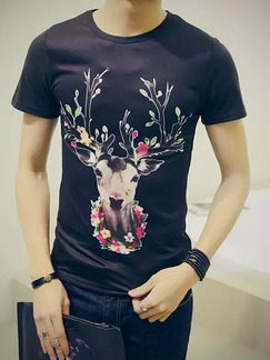 Black Colorful Plus Size Slim Round Neck Located Printing Men Tshirt for Casual