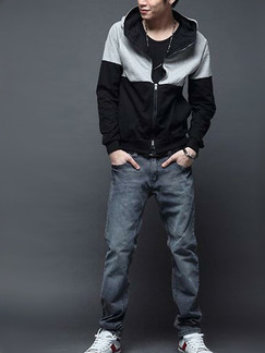 Black and Grey Plus Size Loose Contrast Linking Hooded Pockets Long Sleeve Men Sweater for Casual