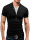 Black Plus Size Slim Seem-Two V Neck Buttons Men Tshirt for Casual Office