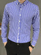 Blue and White Plus Size Slim Lapel Contrast Stripe Single-Breasted Long Sleeve Men Shirt for Casual Office Evening