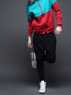 Red and Aqua Plus Size Loose Contrast Linking Hooded Pockets Long Sleeve Men Sweater for Casual