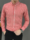 Red and White Plus Size Slim Lapel Contrast Stripe Single-Breasted Long Sleeve Men Shirt for Casual Office Evening