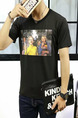 Black Plus Size Loose Round Neck Linking Printed  Men Tshirt for Casual