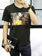 Black Plus Size Loose Round Neck Linking Printed  Men Tshirt for Casual