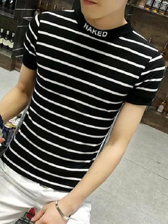 Black Slim Contrast Stripe Letter T-Shirt Plus Size Men Shirt for Casual Party