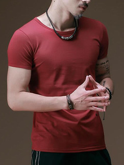 Red Slim Round Neck T-Shirt Plus Size Men Shirt for Casual