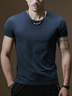 Navy Blue Slim Round Neck T-Shirt Plus Size Men Shirt for Casual
