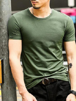 Army Green Slim Round Neck T-Shirt Plus Size Men Shirt for Casual