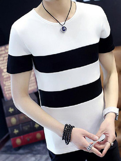 White Slim Contrast Stripe T-Shirt Plus Size Men Shirt for Casual Party