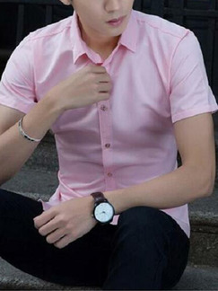 Pink Slim Lapel Shirt Plus Size Men Shirt for Casual