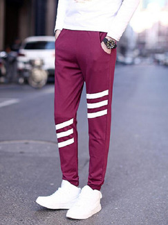 Wine Red Slim Harlen Stripe Plus Size Men Pants for Casual Sporty