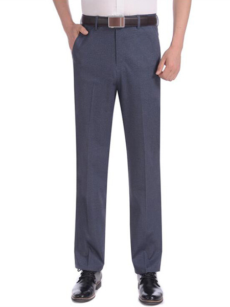 Blue and Gray Slim Pockets  Men Pants for Casual Office