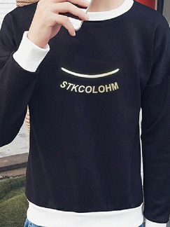 Black Loose Contrast Letter Long Sleeve Men Sweater for Casual