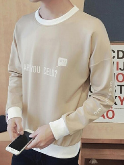 Khaki Loose Contrast Letter Long Sleeve Men Sweater for Casual