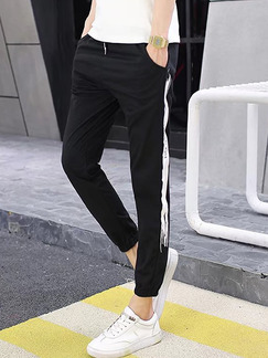 Black Slim Contrast Side Plus Size  Men Pants for Casual Sporty