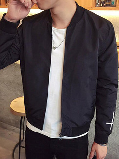 Black Loose Stand Collar Long Sleeve Men Jacket for Casual Sporty