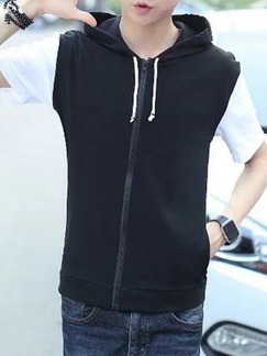 Black Loose Seem-Two Hooded T-Shirt Men Shirt for Casual