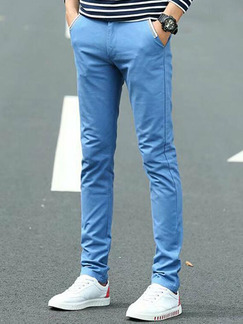 Sky Blue Slim Straight Men Pants for Casual Party Sporty