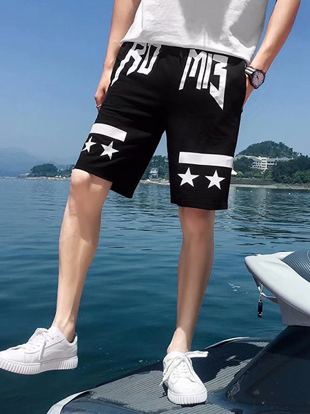 Black Loose Contrast Men Shorts for Casual Sporty