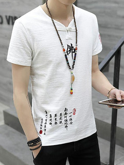 White Loose Chinese T-Shirt Men Shirt for Casual Party