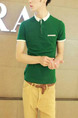 Green Slim Contrast Polo T-Shirt Men Shirt for Casual