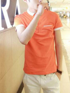 Orange Slim Contrast Polo T-Shirt Men Shirt for Casual