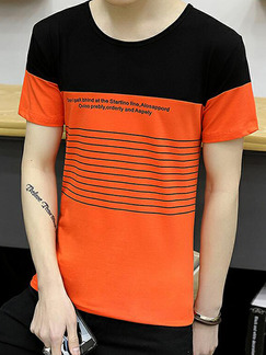 Black and Orange Slim Contrast T-Shirt Men Shirt for Casual