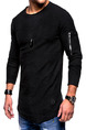 Black Loose Arm Zipper T-Shirt Long Sleeve Men Shirt for Casual